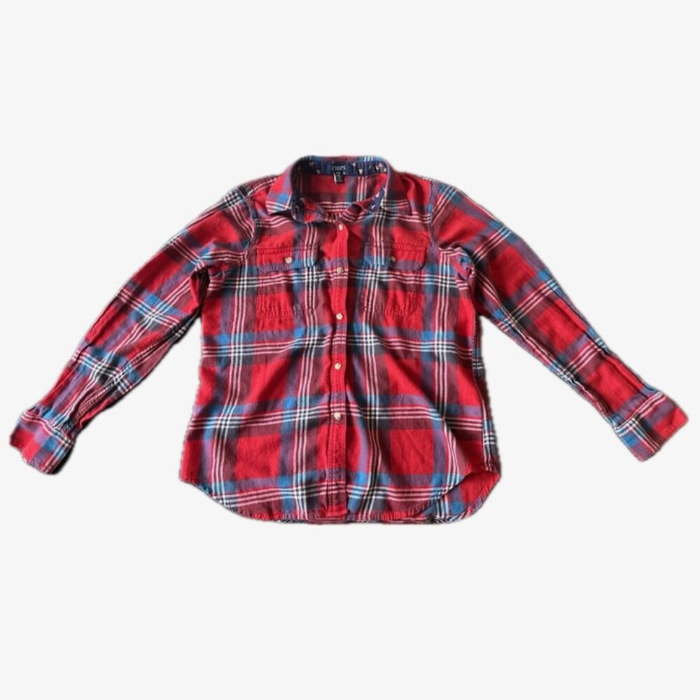 Chaps Denim Plaid Flannel Button Up Shirt Red/Blue/White Size M - Picture 2 of 12